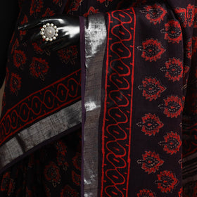 Linen hand bagru saree with zari border 04 - handcrafted