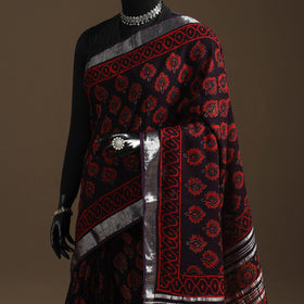 Linen hand bagru saree with zari border 04 - handcrafted