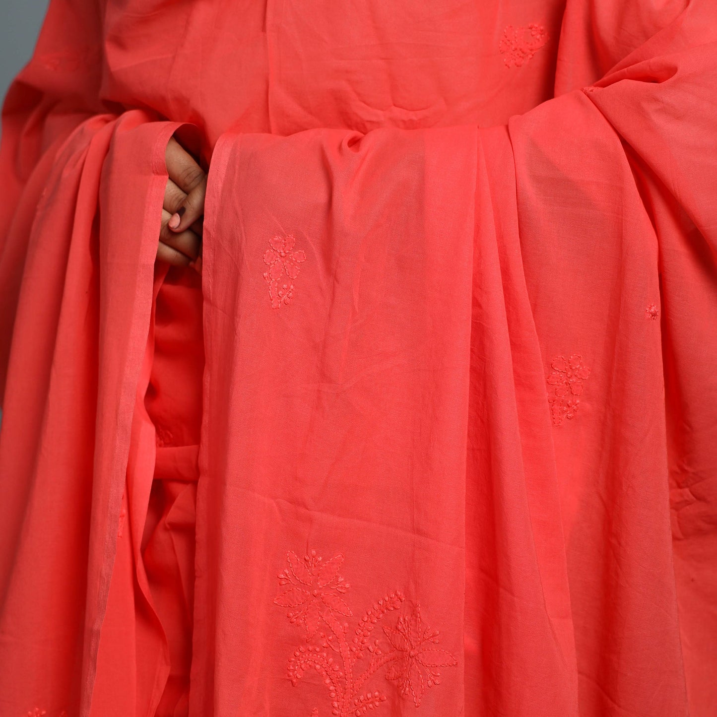 Red - lucknow chikankari hand embroidery cotton dupatta 34