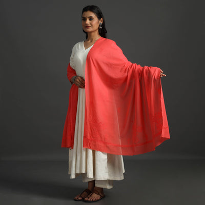 Red - lucknow chikankari hand embroidery cotton dupatta 34