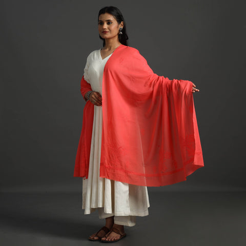 Red - lucknow chikankari hand embroidery cotton dupatta 34