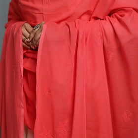Red - lucknow chikankari hand embroidery cotton dupatta 36