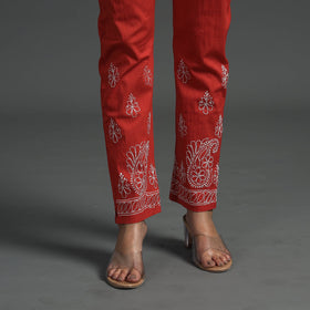 Buy Lucknow Chikankari Hand Embroidery Cotton Lycra Cropped Pant Online at iTokri.com