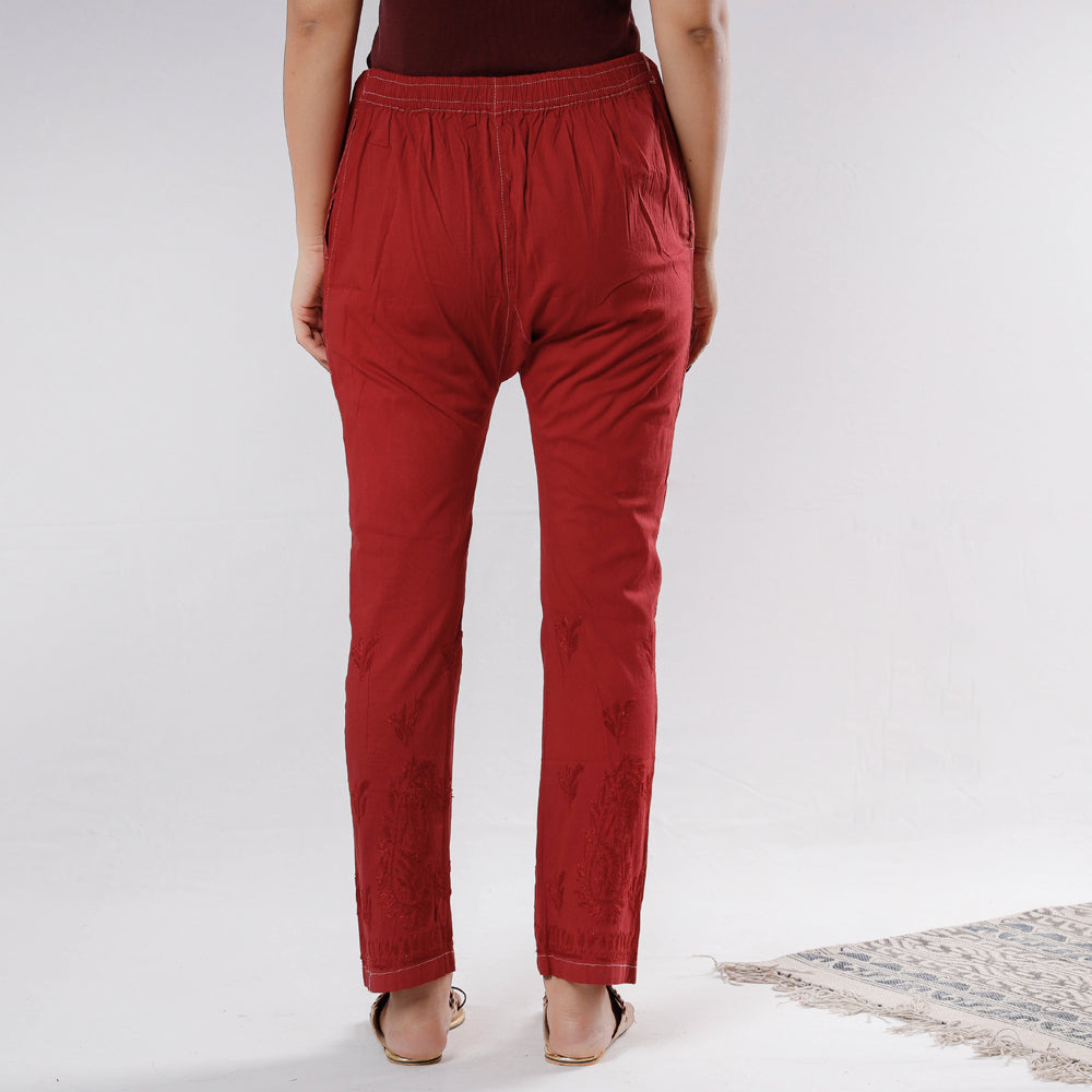  Lucknow Chikankari Hand Embroidery Cotton Lycra Cropped Pant 