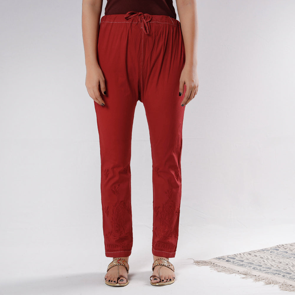  Lucknow Chikankari Hand Embroidery Cotton Lycra Cropped Pant 