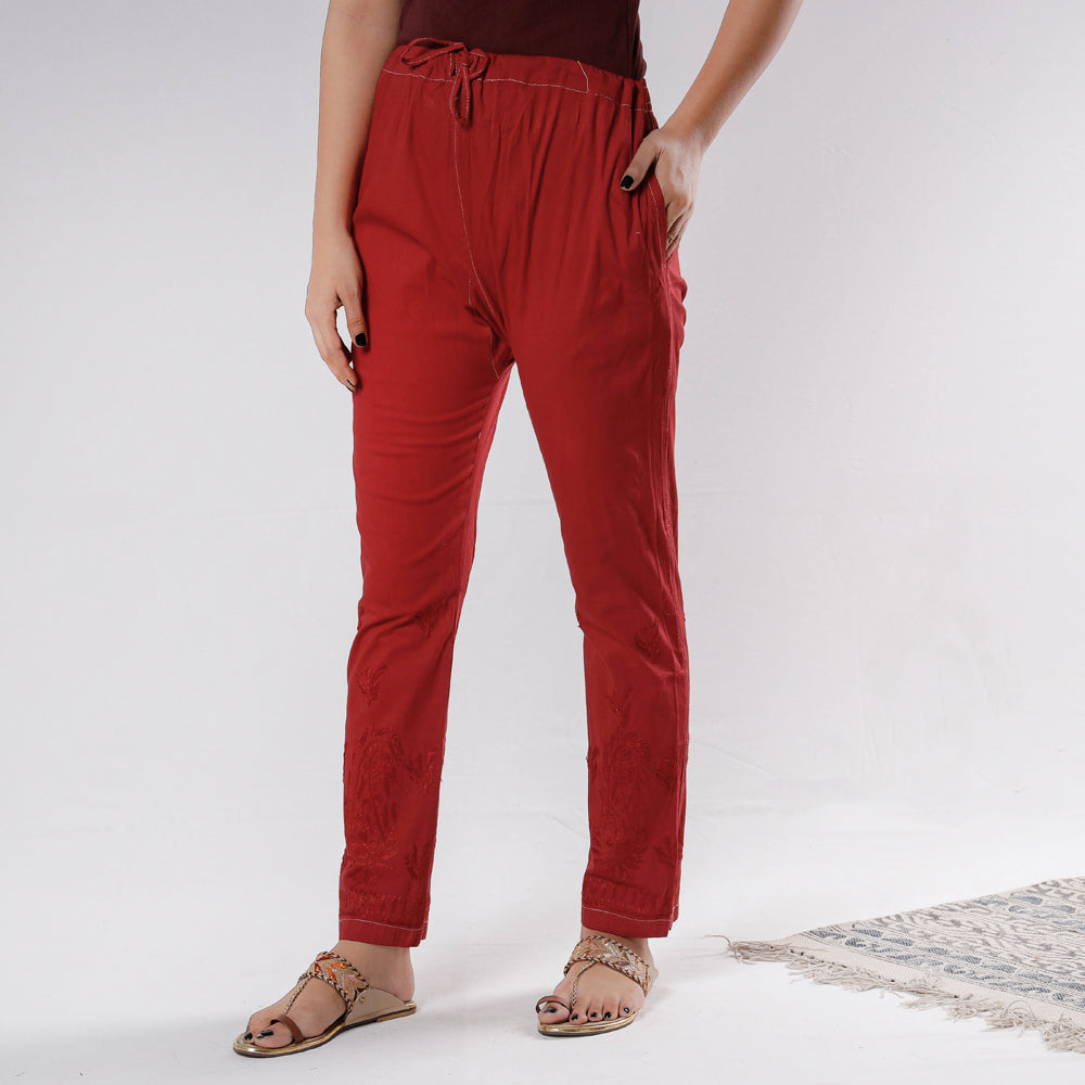  Lucknow Chikankari Hand Embroidery Cotton Lycra Cropped Pant 