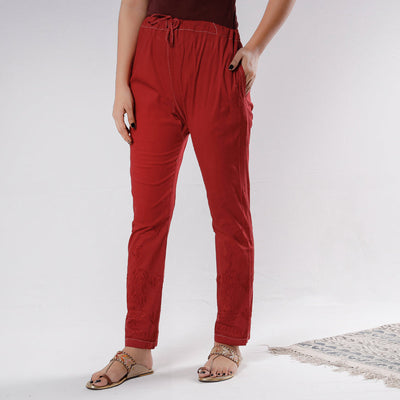  Lucknow Chikankari Hand Embroidery Cotton Lycra Cropped Pant 