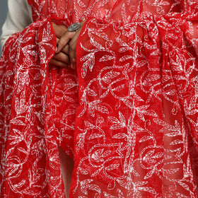 Red - lucknow chikankari tepchi embroidery georgette