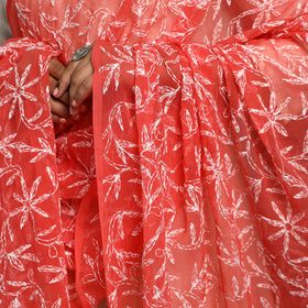 Red - lucknow chikankari tepchi embroidery georgette