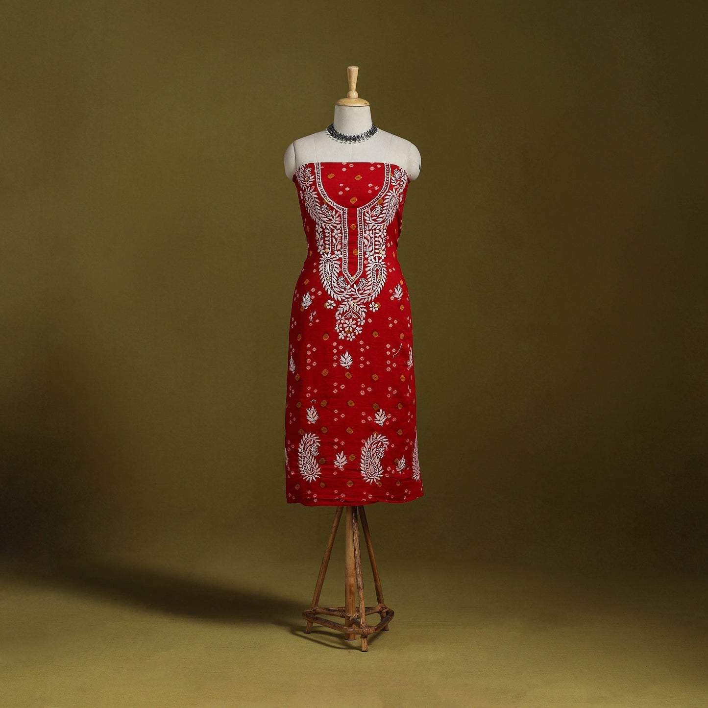 Lucknowi chikankari work bandhani unstitched kurta material