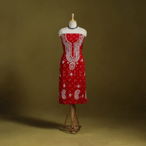 Lucknowi chikankari work bandhani unstitched kurta material