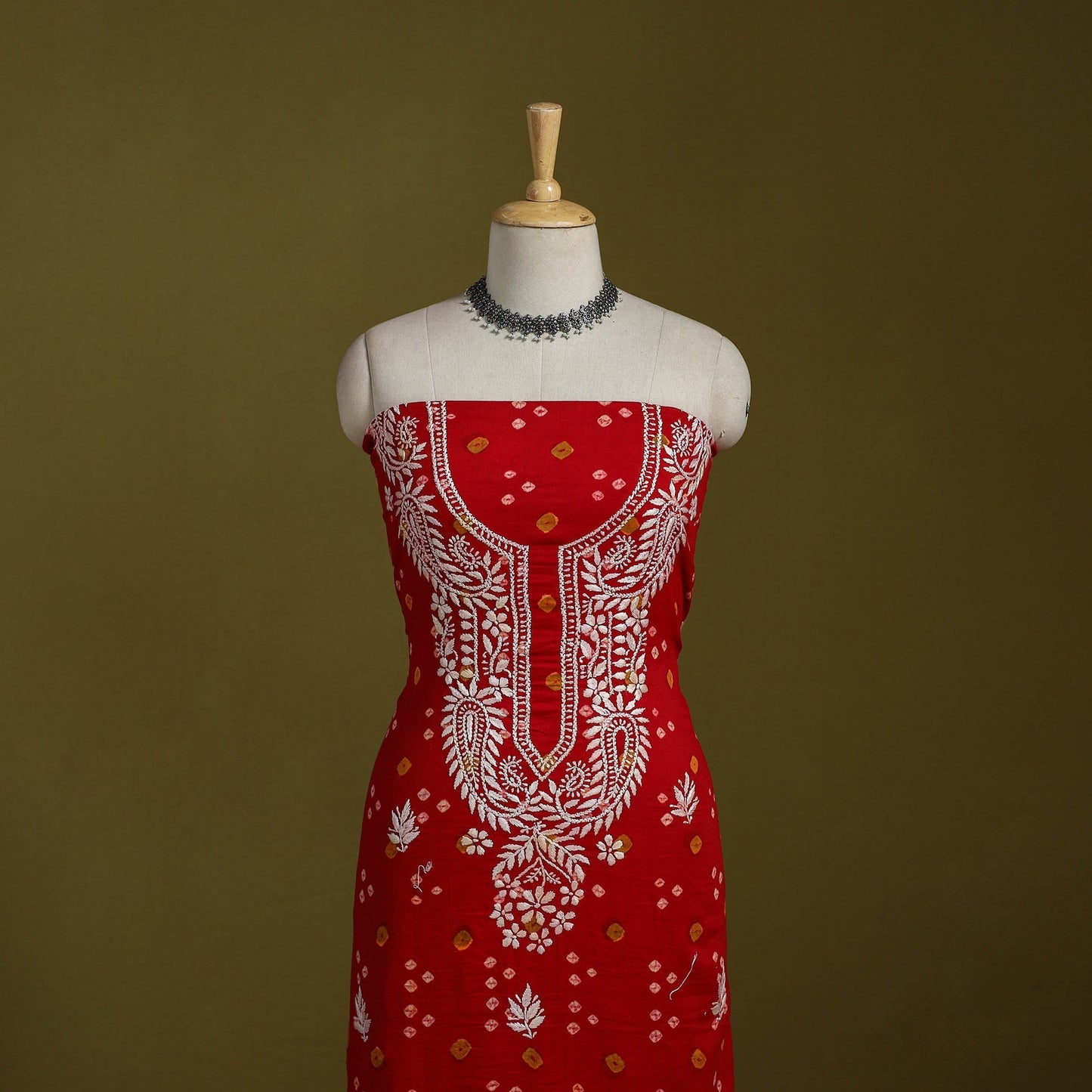 Lucknowi chikankari work bandhani unstitched kurta material