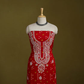 Lucknowi chikankari work bandhani unstitched kurta material