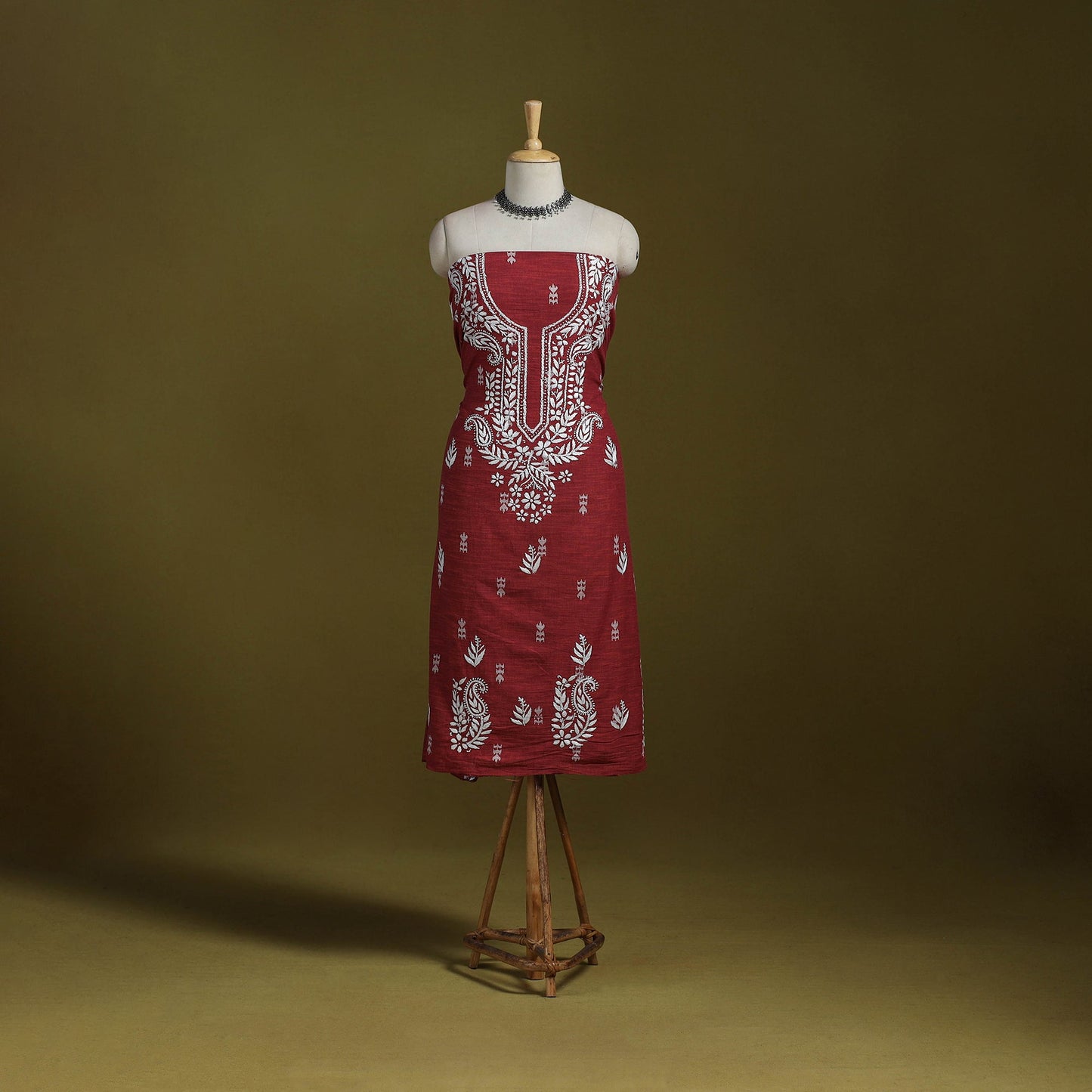 Black - lucknowi chikankari work jacquard unstitched kurta