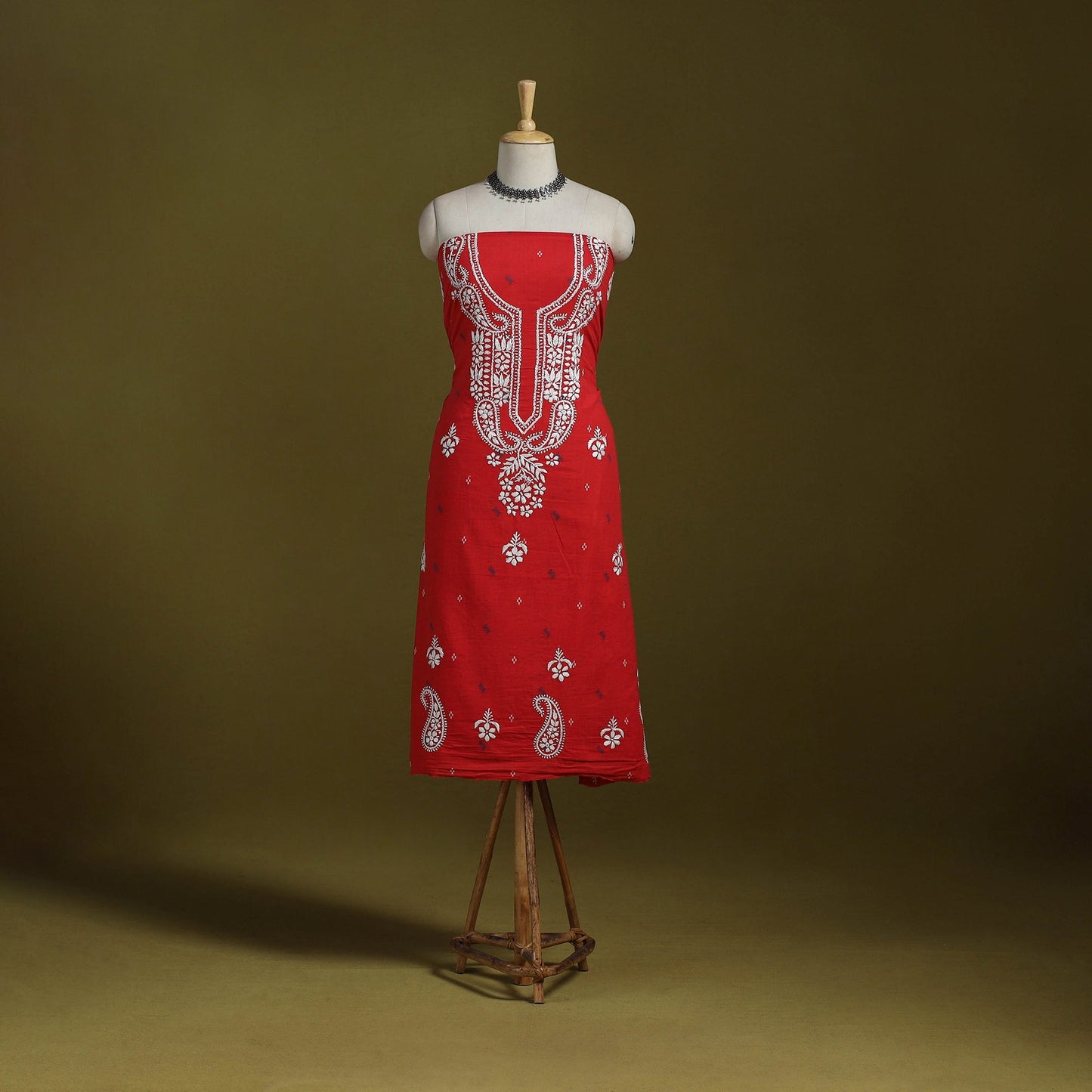 Black - lucknowi chikankari work jacquard unstitched kurta