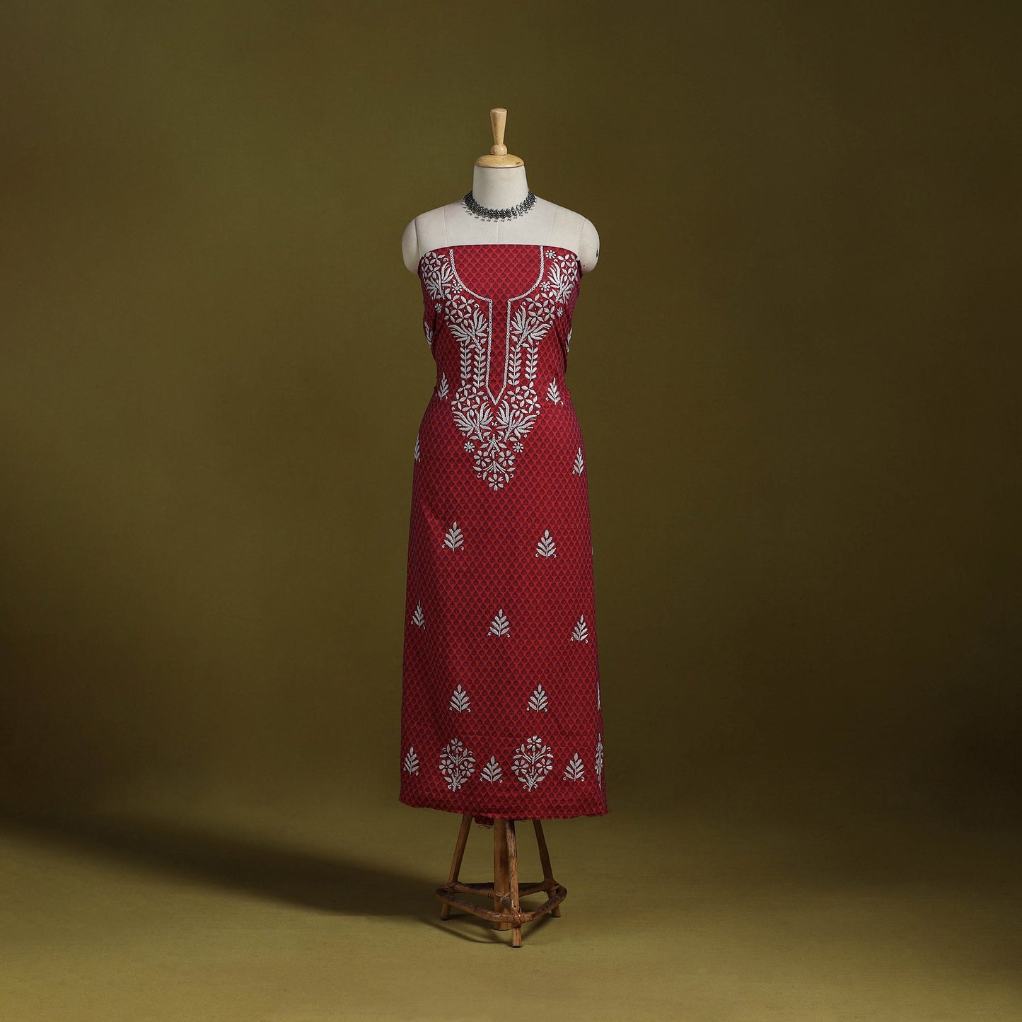 Black - lucknowi chikankari work jacquard unstitched kurta