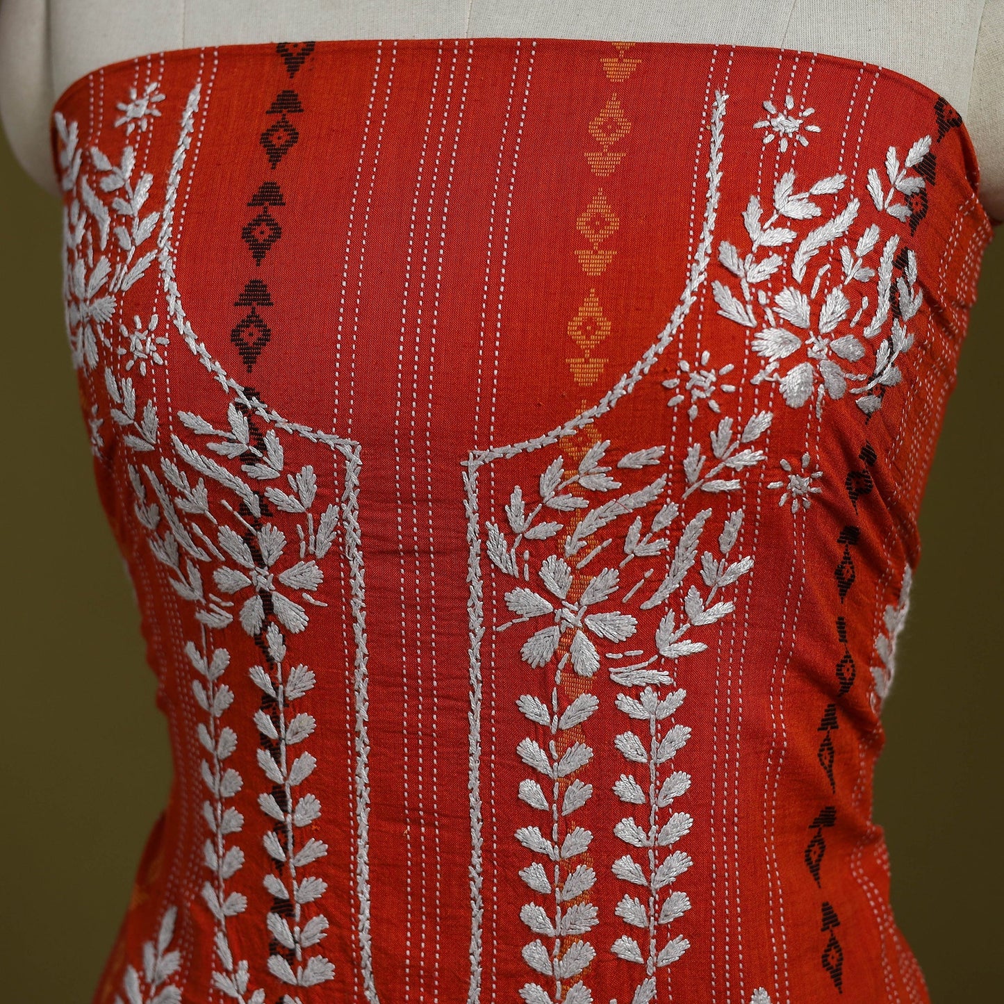 Black - lucknowi chikankari work jacquard unstitched kurta