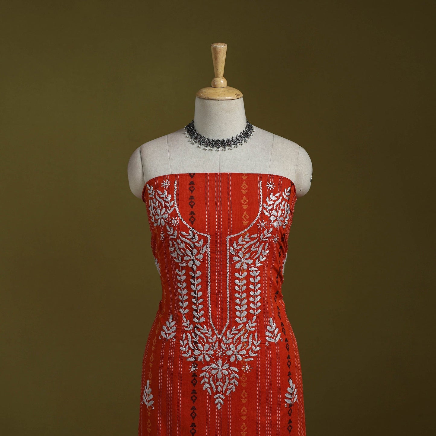 Black - lucknowi chikankari work jacquard unstitched kurta