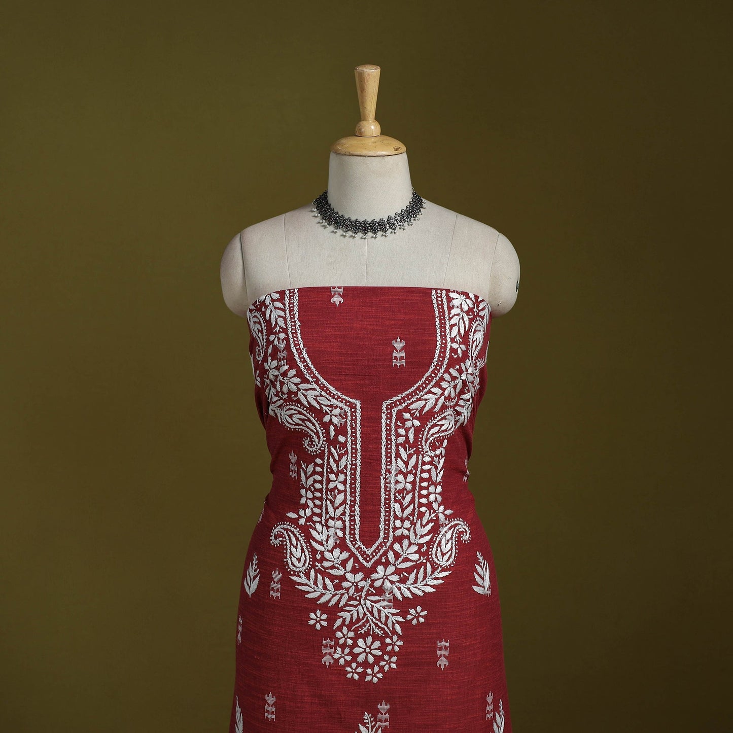 Black - lucknowi chikankari work jacquard unstitched kurta