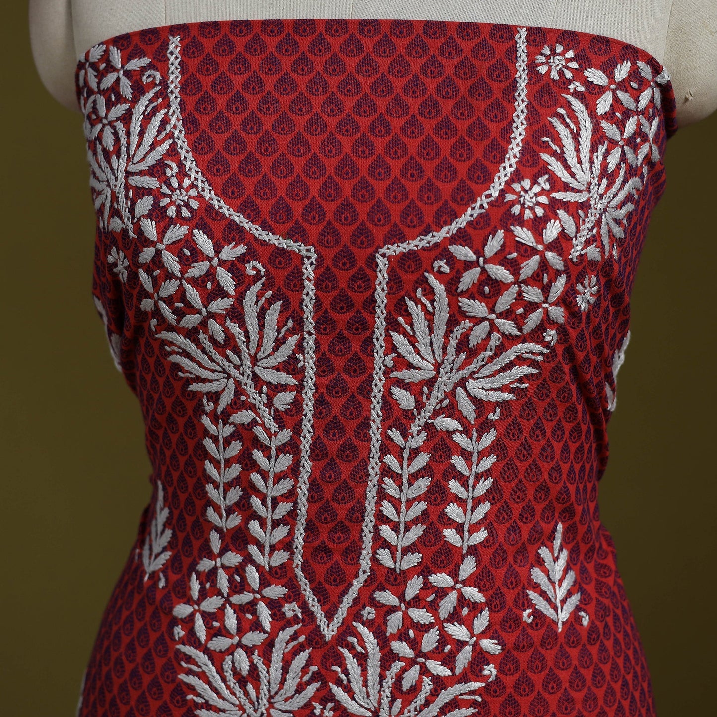 Black - lucknowi chikankari work jacquard unstitched kurta