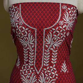 Black - lucknowi chikankari work jacquard unstitched kurta