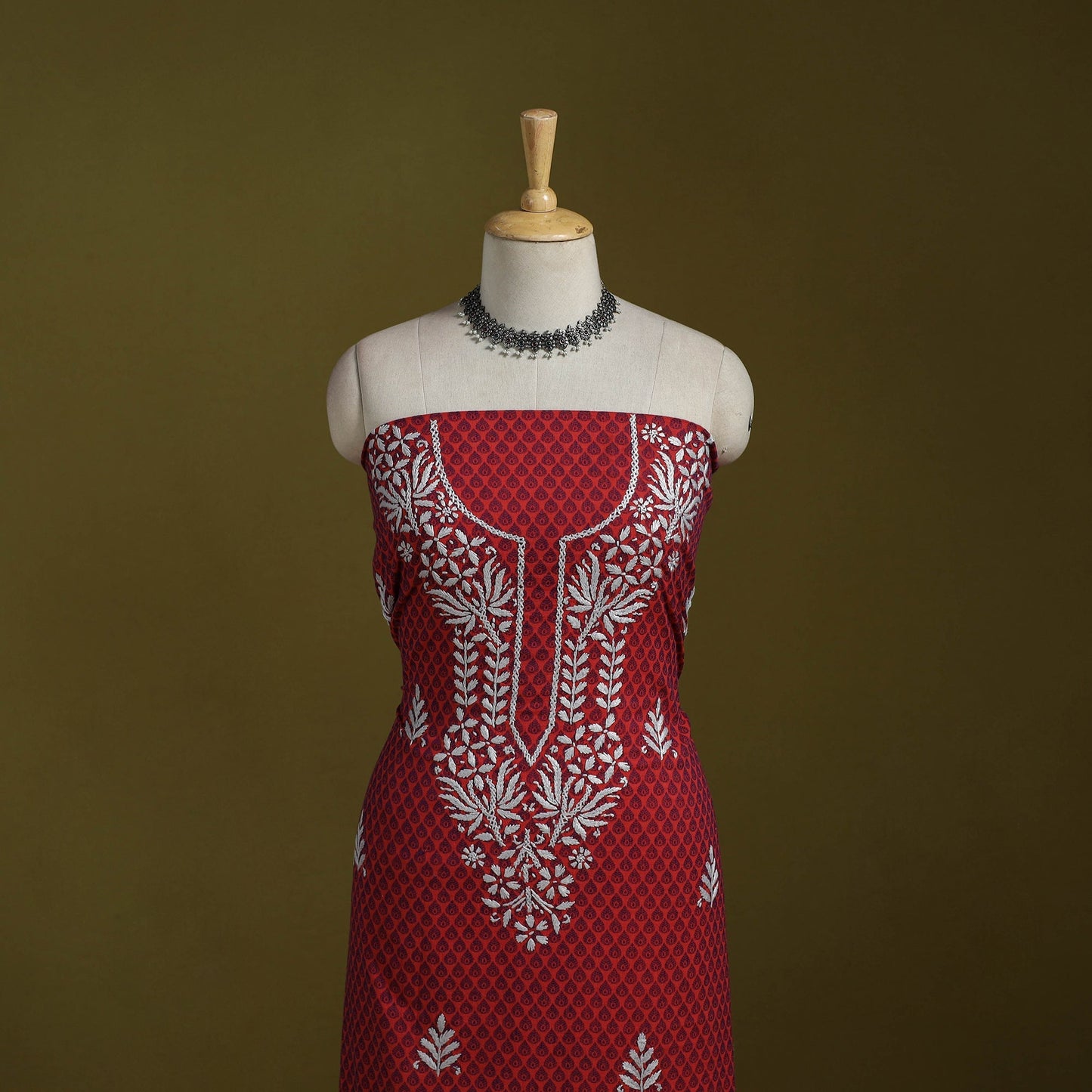 Black - lucknowi chikankari work jacquard unstitched kurta