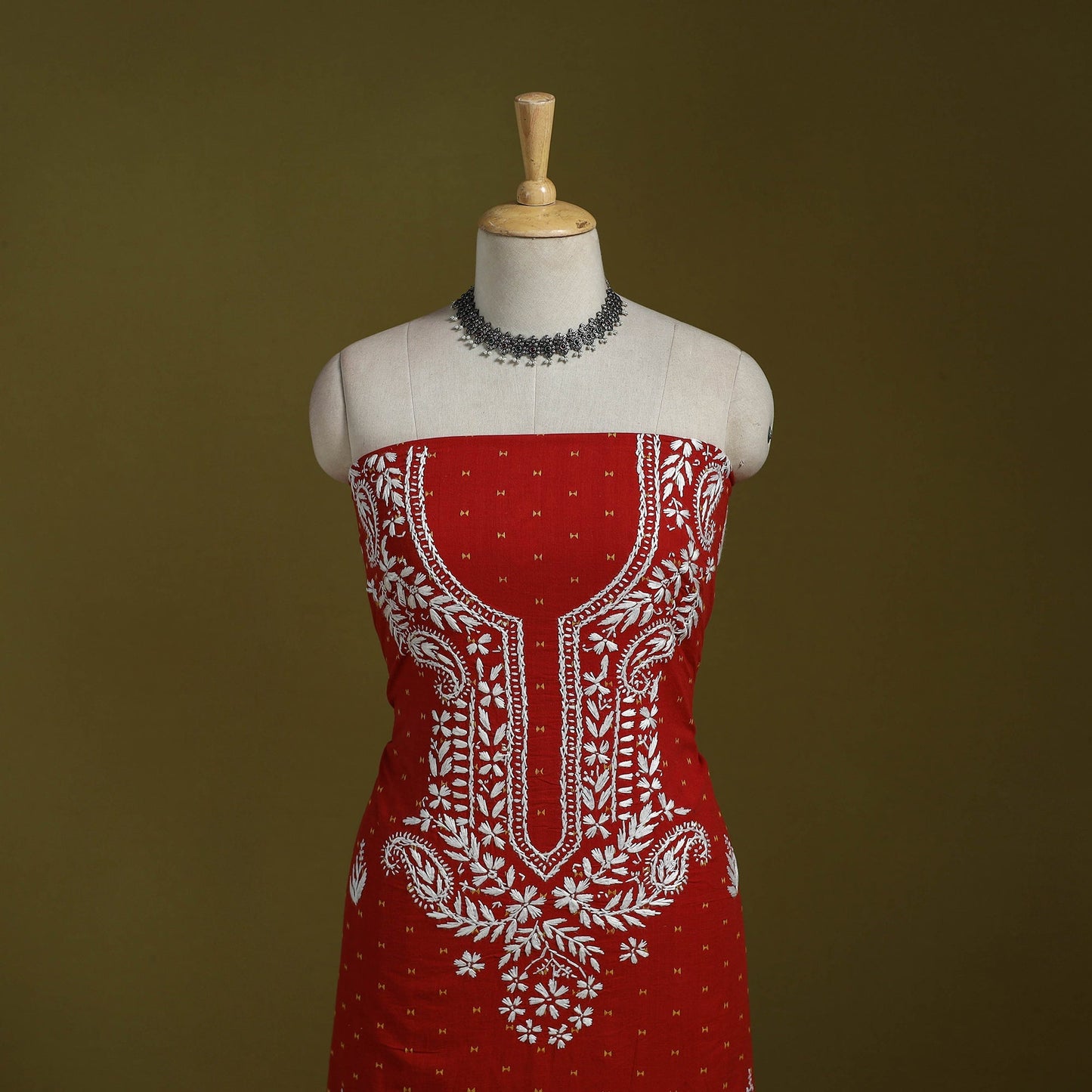 Black - lucknowi chikankari work jacquard unstitched kurta