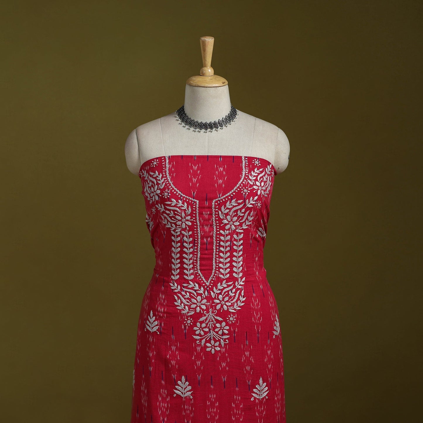 Lucknowi chikankari work pochampally ikat unstitched kurta