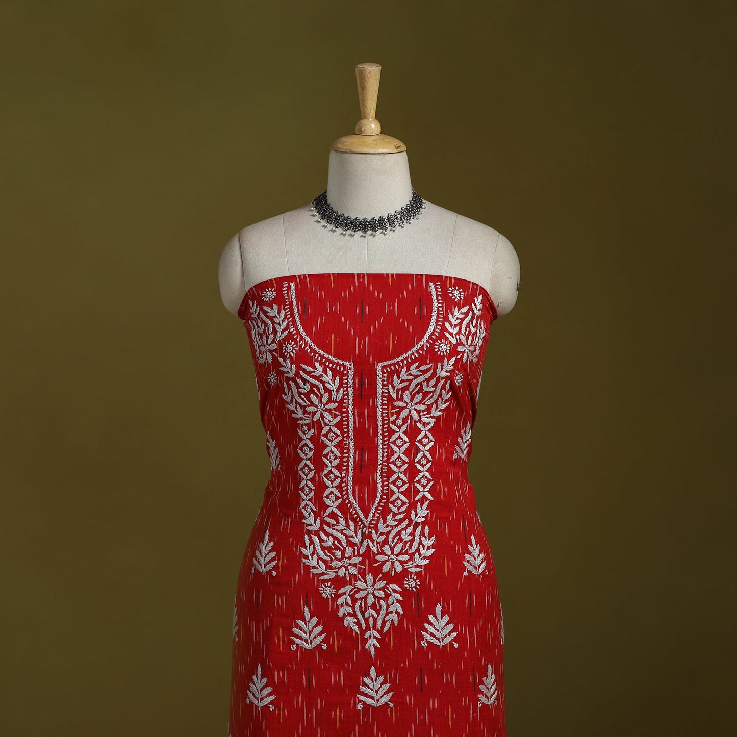 Lucknowi chikankari work pochampally ikat unstitched kurta