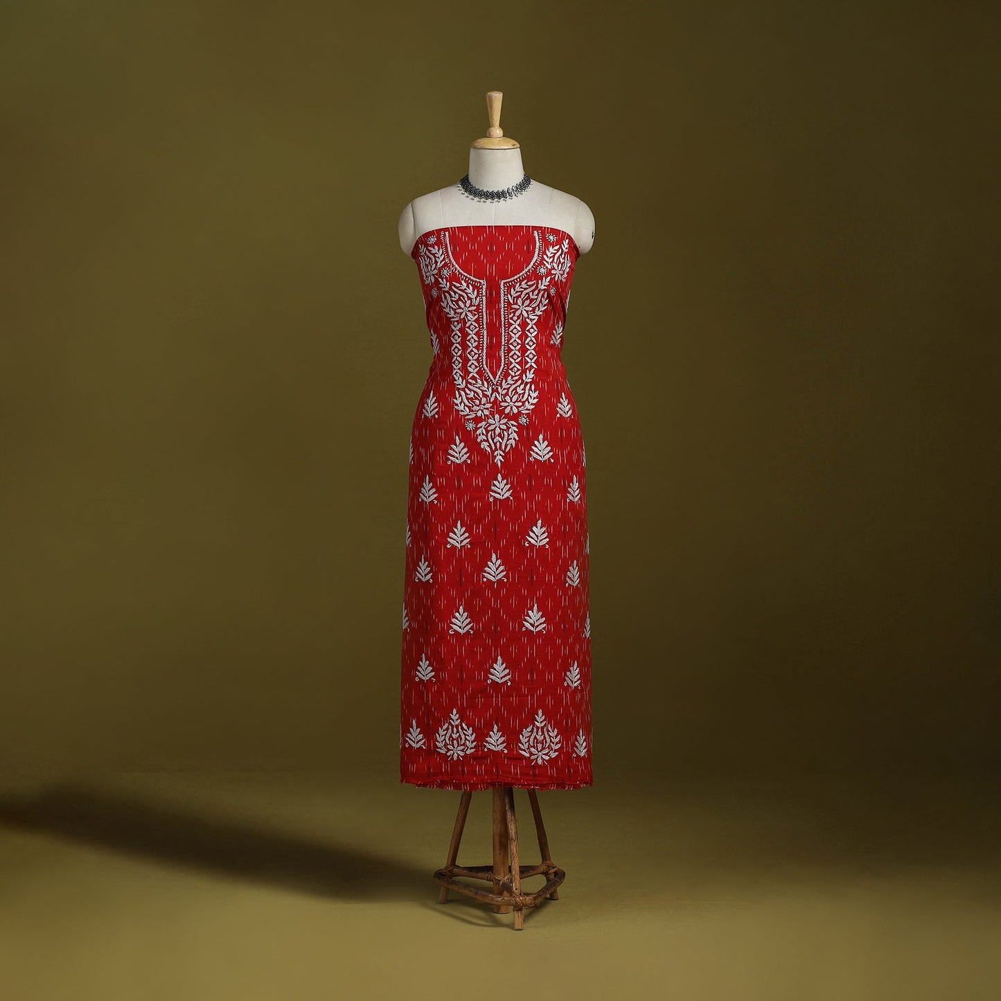 Lucknowi chikankari work pochampally ikat unstitched kurta