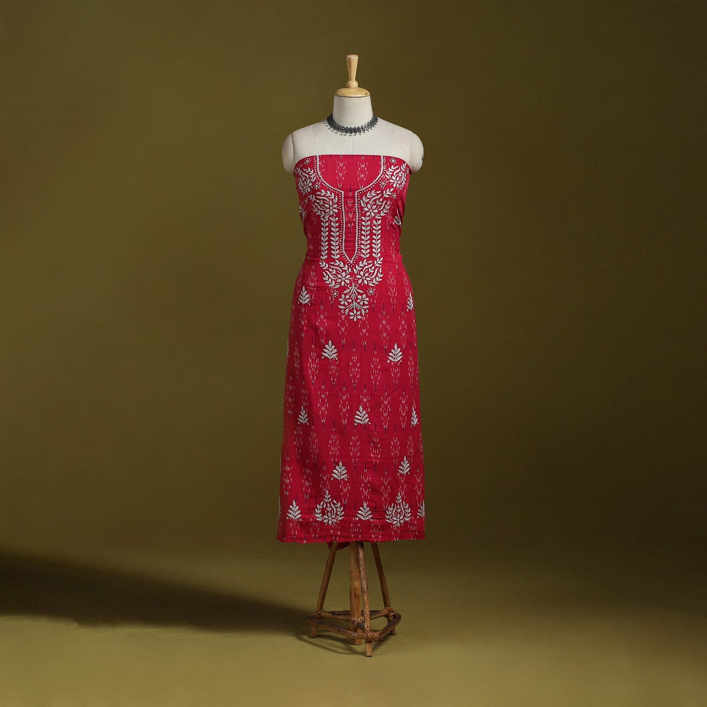 Lucknowi chikankari work pochampally ikat unstitched kurta