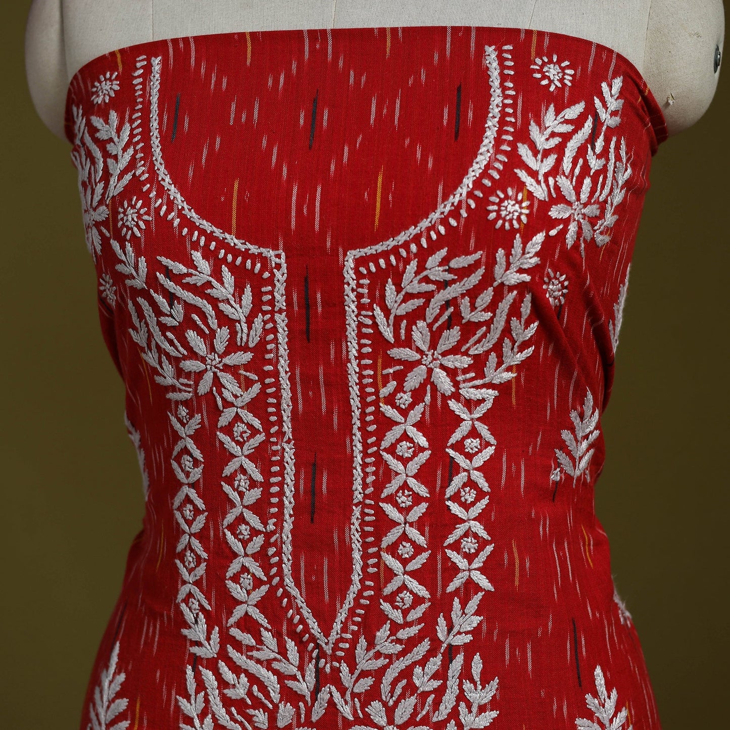 Lucknowi chikankari work pochampally ikat unstitched kurta