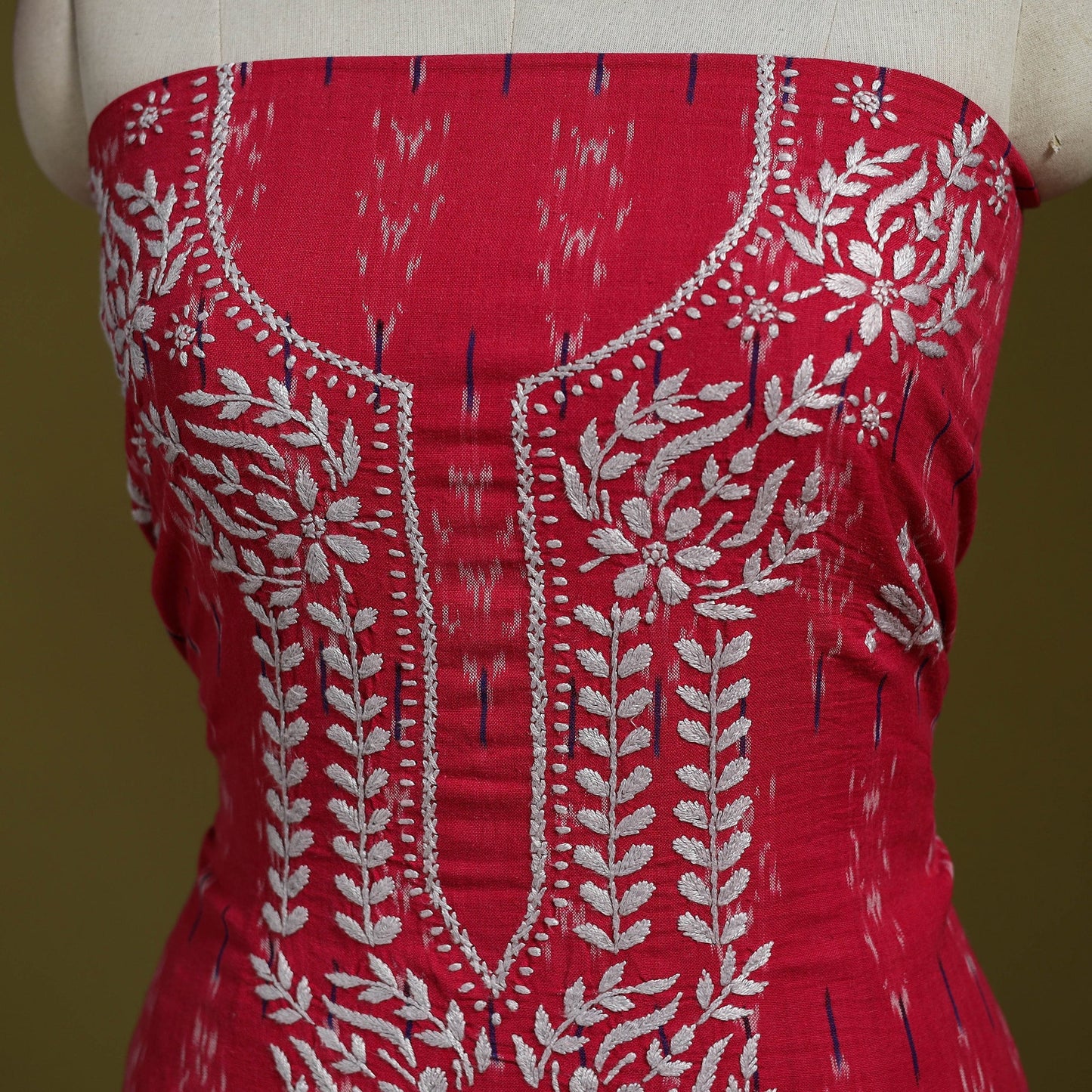 Lucknowi chikankari work pochampally ikat unstitched kurta