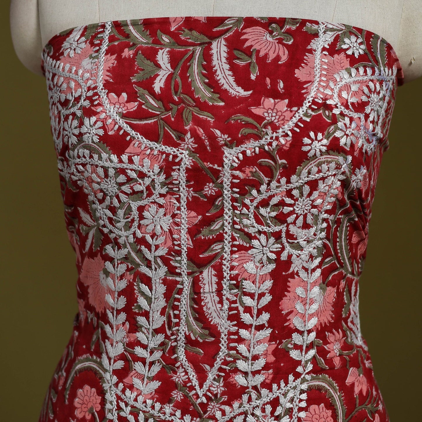 Lucknowi chikankari work sanganeri unstitched kurta