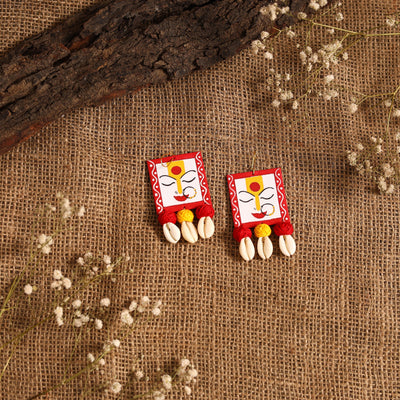Red - maa durga bishnupur handpainted fabart earrings 08