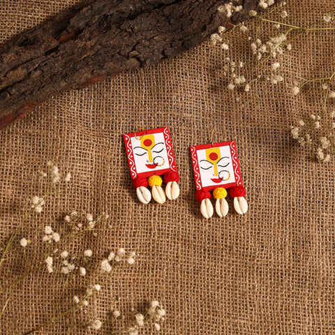 Red - maa durga bishnupur handpainted fabart earrings 08
