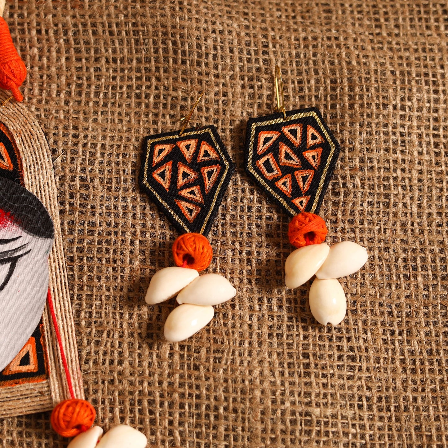 Red - maa durga bishnupur handpainted fabart jute jewellery