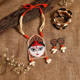 Red - maa durga bishnupur handpainted fabart jute jewellery