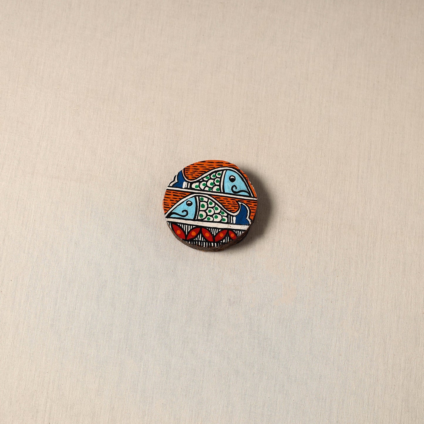Madhubani handpainted pine wood fridge magnet 20