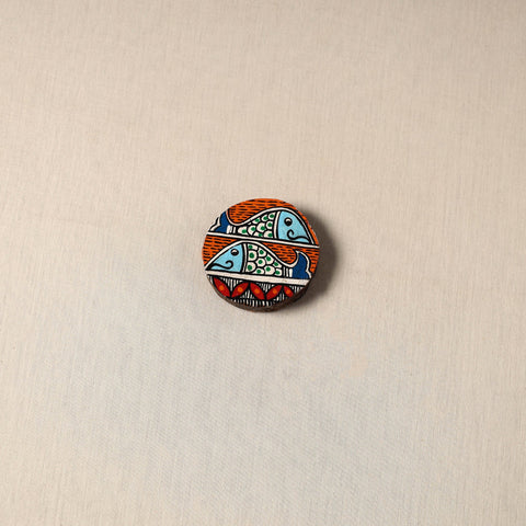 Madhubani handpainted pine wood fridge magnet 20