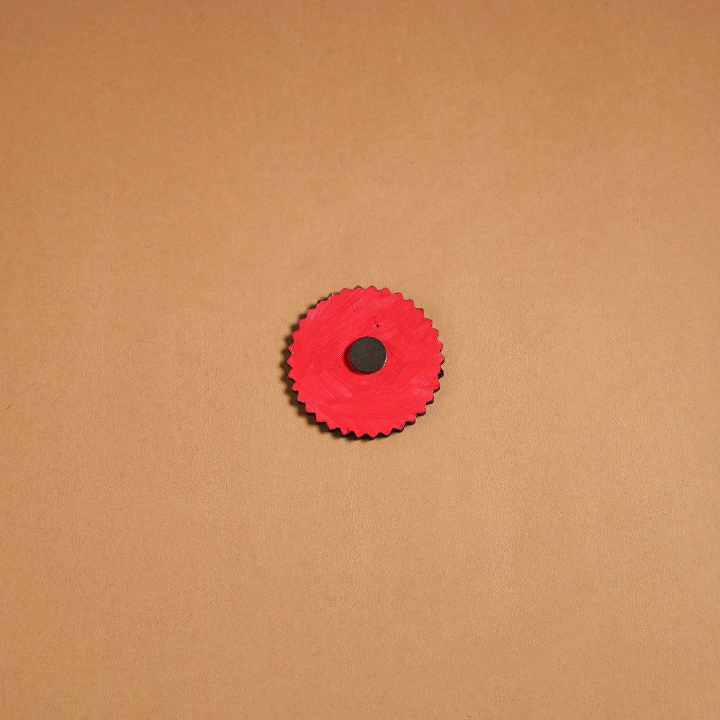 Red - madhubani handpainted wooden fridge magnet 26