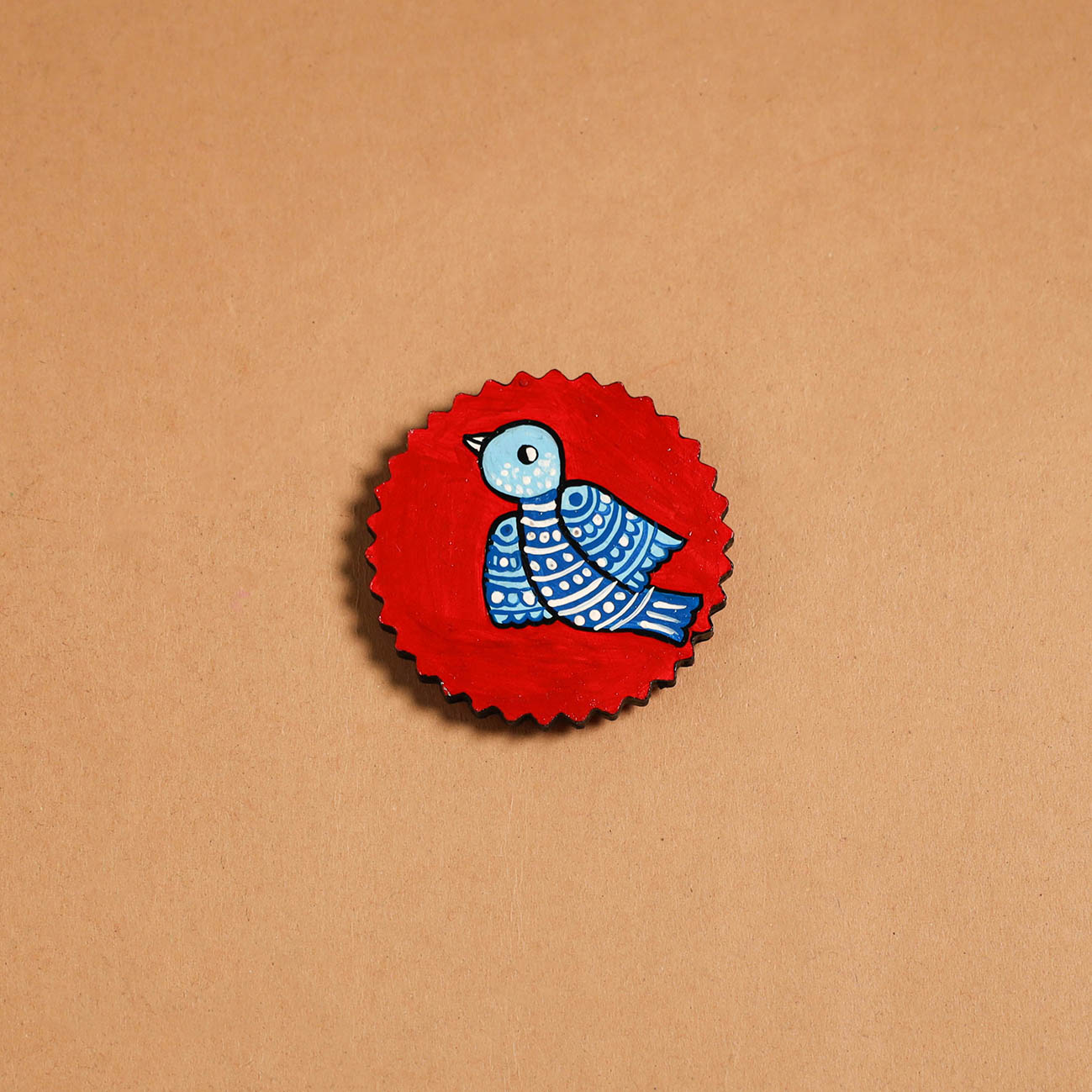 Red - madhubani handpainted wooden fridge magnet 26