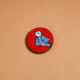 Red - madhubani handpainted wooden fridge magnet 26