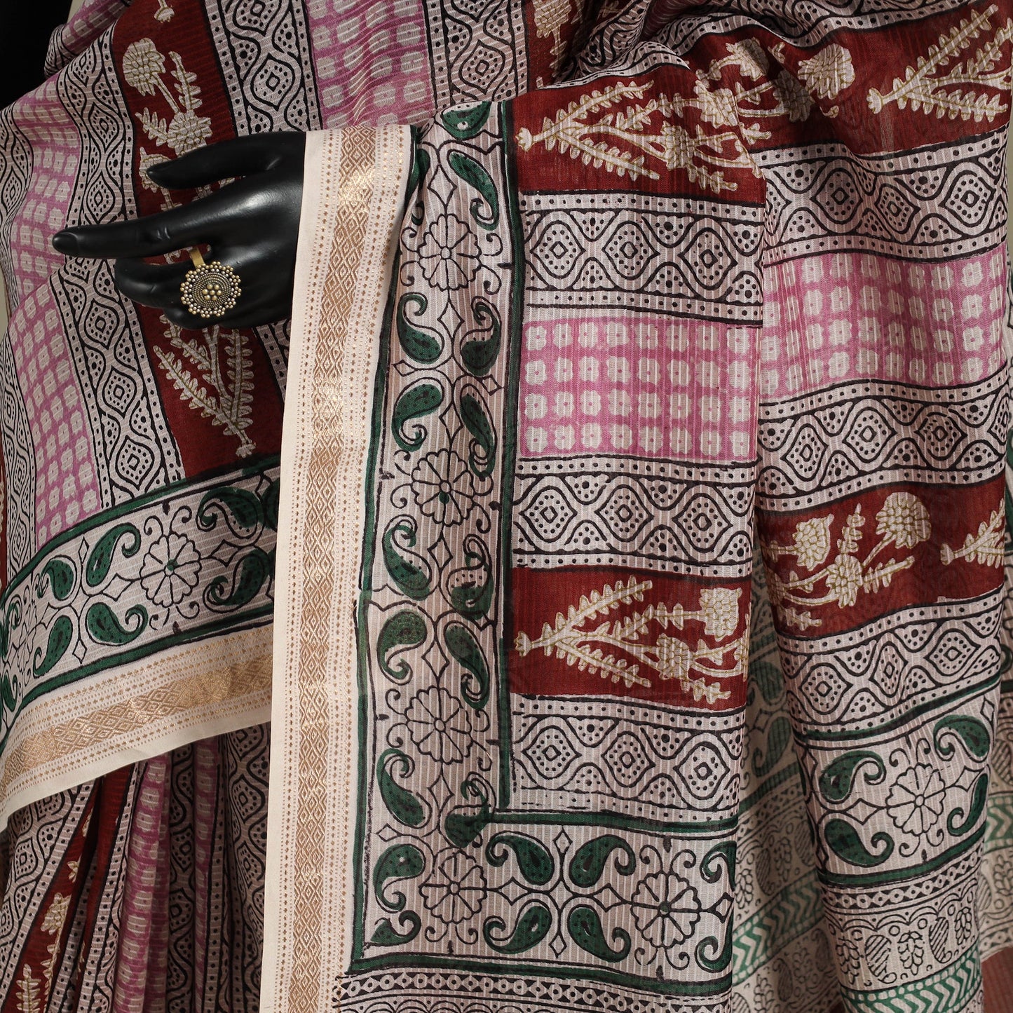 Red - handloom maheshwari silk bagh saree 02 - handcrafted