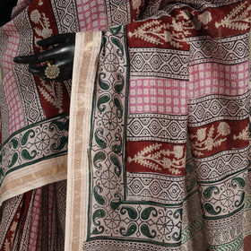 Red - handloom maheshwari silk bagh saree 02 - handcrafted