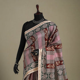 Red - handloom maheshwari silk bagh saree 02 - handcrafted