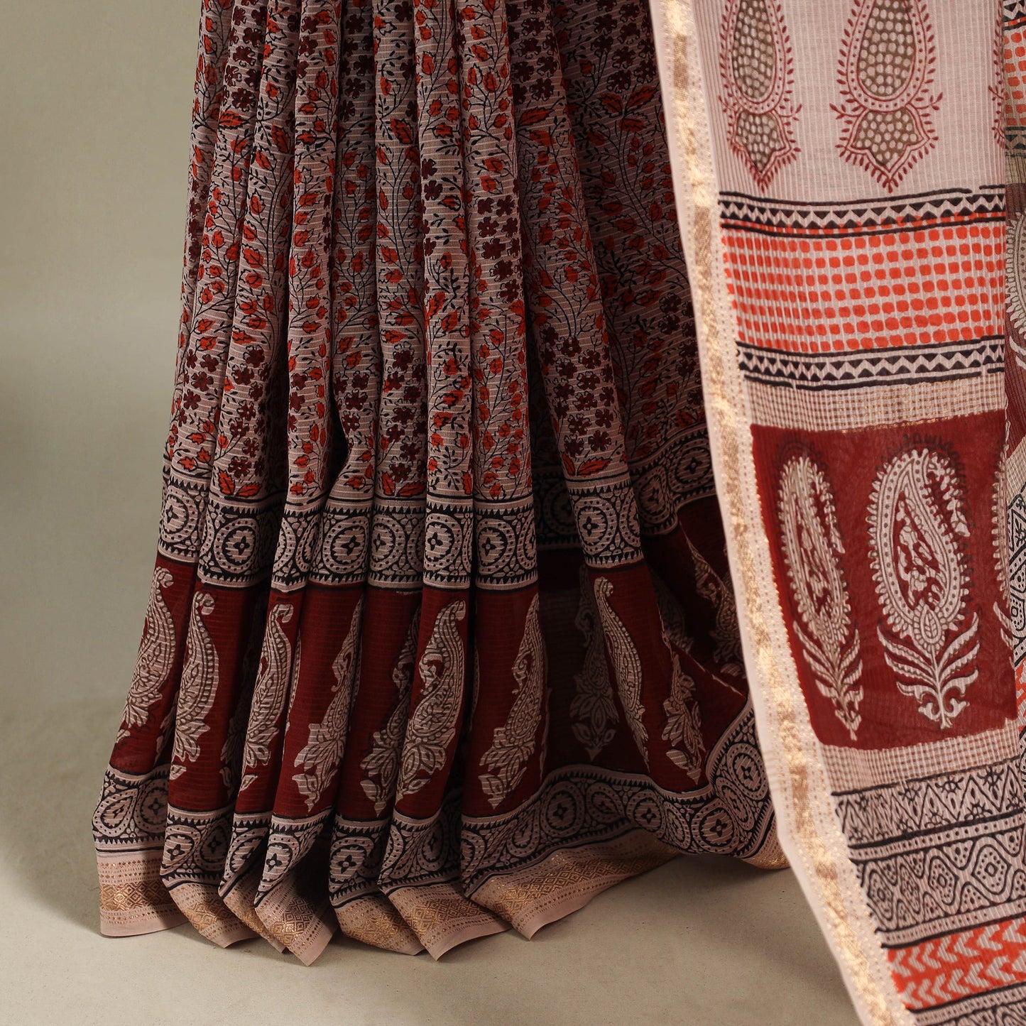 Red - handloom maheshwari silk bagh saree 04 - handcrafted