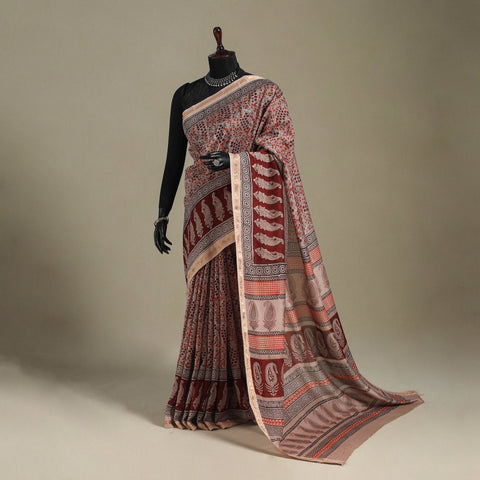 Red - handloom maheshwari silk bagh saree 04 - handcrafted