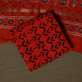 Maheshwari silk hand block ajrakh print 3pc unstitched