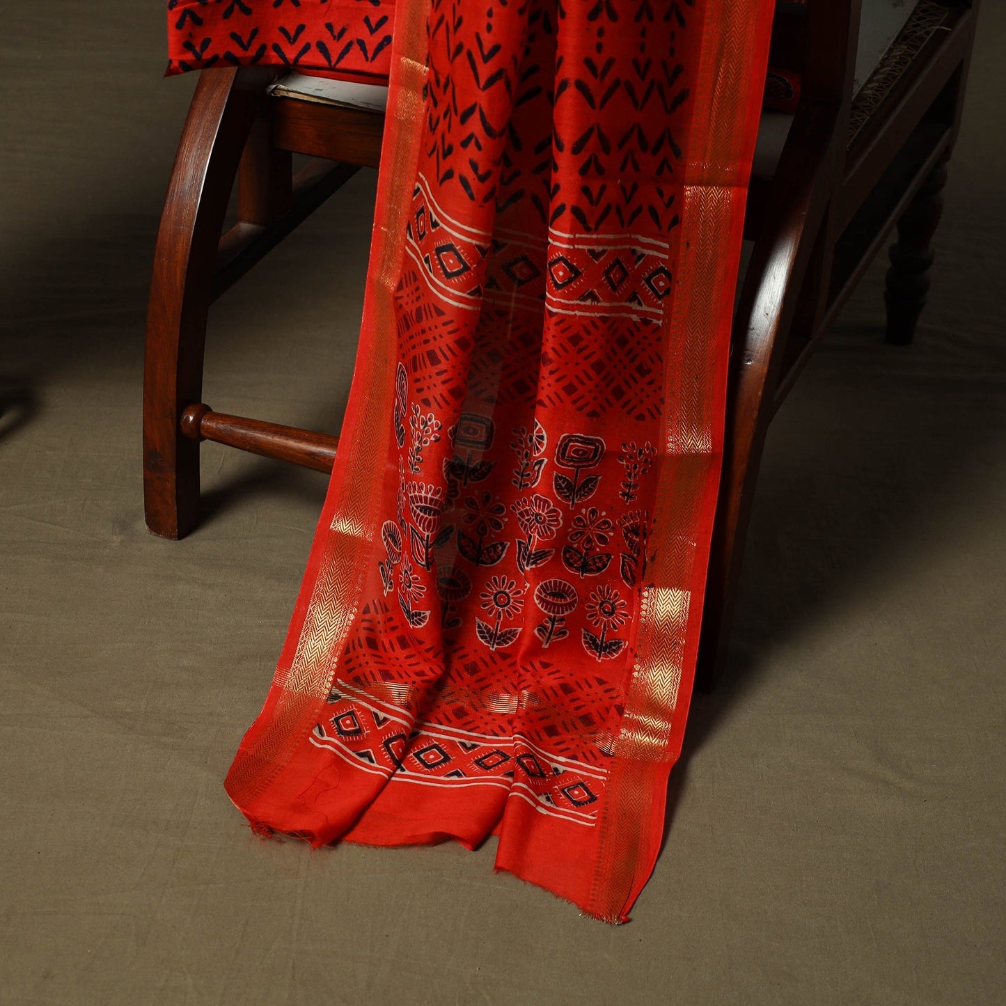 Maheshwari silk hand block ajrakh print 3pc unstitched